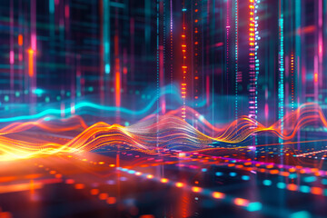 Aufkleber - Abstract Digital Waves in Neon Light Visualization.