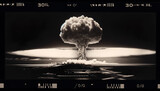 Fototapeta Most - Atomic nuclear bomb explosion produces a catastrophic mushroom cloud, heralding devastation and the possibility of nuclear warfare