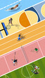 © master1305 - Creative colorful collage. Aerial view of different people of various sports in motion, training on various sports backgrounds. Concept of sport, creativity, competition, tournament.