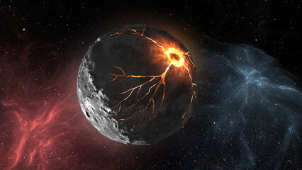 Wall Mural - 3d rendering- dead planet in deep space cinematic view of dead planet