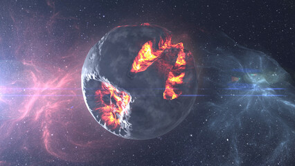 Wall Mural - 3d rendering- dead bombarded planet in deep space cinematic view of dead planet