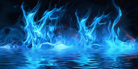 Wall Mural - swirling flames, magic blue flames, anime style, blue flames flickering on top of water, marshland background