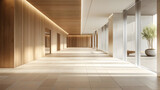 Fototapeta  - Modern Minimalist Interior with Warm Wooden Surfaces and Sunlight