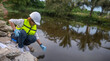 © reewungjunerr - Environmental engineers inspect water quality,Bring water to the lab for testing,Check the mineral content in water and soil,Check for contaminants in water sources.