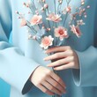 Female hands with beautiful manicure holding a bouquet of spring flowers generated by ai