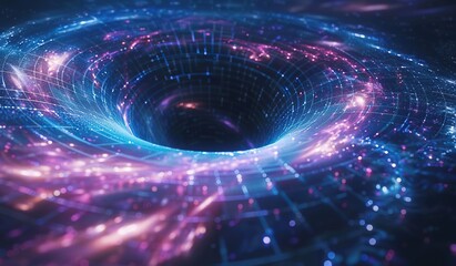 Wall Mural - blue-pink swirl with lines depicting digital cosmos. hyperspace concept.