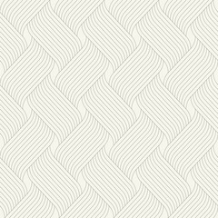 Seamless pattern with geometric waves. Endless stylish texture. Ripple bold monochrome background. Linear weaved grid. Thin interlaced swatch.	