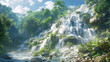 A series of cascading waterfalls beside a mountain path