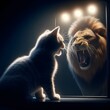 © Yuthana - Male snarling cat looking into the mirror His reflection was that of a grown-up roaring lion.