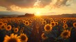 A sunrise over a field of sunflowers - nature's golden awakening