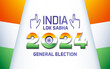 2024 India Lok Sabha General Election text with inked fingers in background. Web banner design poster with Indian flag, colors and ashoka chakra