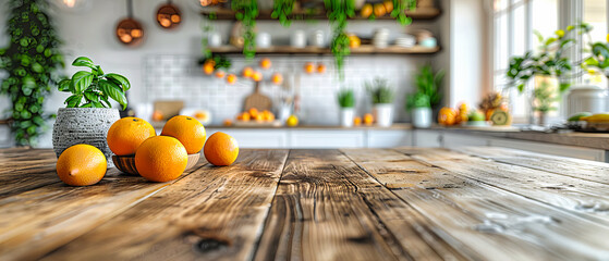 Wall Mural - Fresh Oranges on a Rustic Wooden Table, Vibrant and Juicy Citrus Fruits Ready for Juicing