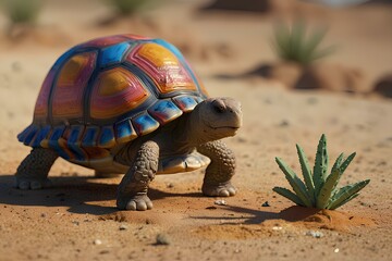 Colorful Tortoise in a Desert