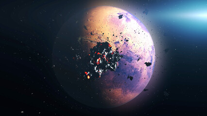 Wall Mural - black hole pulling rocks and space debris 3d rendering of large black hole pulling asteroids, 2024