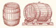 Wooden barrel, hand drawn engraving style vector illustration. Oak cask or keg drawing