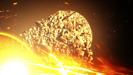 Wall Mural - large planet being pulled by massive black hole. 3d rendering of large black hole pulling planets, s