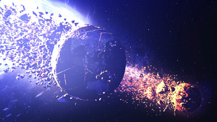 Wall Mural - earth and the moon being pulled by massive black hole. 3d rendering of large black hole pulling plan