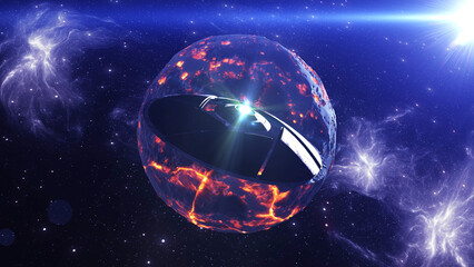 Wall Mural - 3d rendering-flying saucer ufo near dead planet 3d rendering of alien world concept, 4k, 2024
