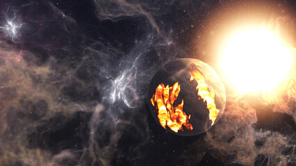 Wall Mural - the cosmos with dying planet 3d rendering of dying planet, 4k, 2024