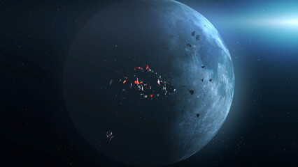 Wall Mural - meteors and large asteroid heading the moon outer space cinematic view, 4k, 2024