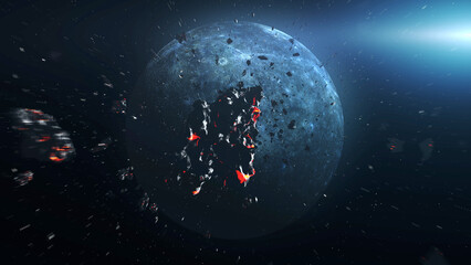 Wall Mural - meteors and large asteroid heading planet mercury outer space cinematic view, 4k, 2024