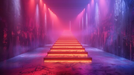 Poster - A catwalk with illuminated lasers for science kits, solid color background, 4k, ultra hd