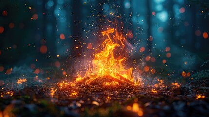 Sticker - A fire that dances and tells stories, solid color background, 4k, ultra hd