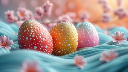 Poster - Easter eggs with abstract artwork, solid color background, 4k, ultra hd