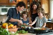 © Ilia Nesolenyi - Child Learning to Cook with Parents in Home Kitchen