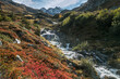 Paysage de la chaîne de Belledonne à l' automne , Torrent de la Grande Valloire ,et Pic de la Grande Valloire , Isère , Alpes , France