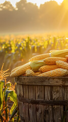 Poster - A basket full of corn is sitting in a field