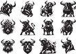 © PixSham - Angry bull Silhouette Vector Illustration set