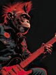 Ilustração divertida de um macaco estrela do rock em um fundo preto.