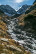 Paysage de la chaîne de Belledonne à l' automne , au pays d' Allevard ,Torrent de la Grande Valloire , Isère , Alpes , France