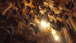 Bats hanging from the ceiling of a cave