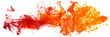 Orange and red watercolor paint swirl on transparent background.