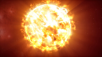 Wall Mural - 3d rendering-meteors and large asteroid heading the sun, close view 3d rendering cinematic view, 4k,