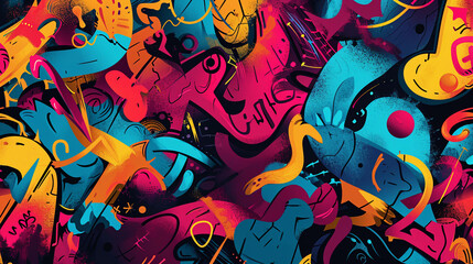Wall Mural - Graffiti pop art background on the wall abstract vector colorfull pattern wallpaper art Abstract Hand Drawing Spray Paint Camouflage Brush Strokes Clouds Dots Ink Paint Background