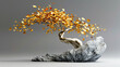 A 3D-printed sculpture of a tree with golden leaves, metaphor for growth and investment