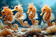 A 3D-rendered gala under the sea where seahorses don majestic crowns and jellyfish twirl in ball gowns made of luminescent tendrils, celebrating the underwater elite