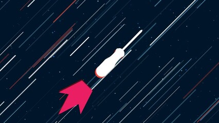 Poster - A screwdriver symbol flies through the universe on a jet propulsion. The symbol in the center is shaking due to high speed. Seamless looped 4k animation on dark blue background with stars