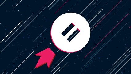 Poster - Pause symbol flies through the universe on a jet propulsion. The symbol in the center is shaking due to high speed. Seamless looped 4k animation on dark blue background with stars
