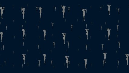 Poster - Sexy woman images float horizontally from left to right. Parallax fly effect. Floating symbols are located randomly. Seamless looped 4k animation on dark blue background