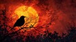 Silhouette of a bird at sunset with red sky