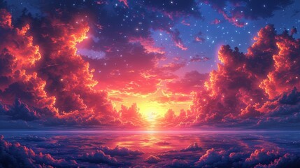 Poster - Cloudscape over the ocean during sunset