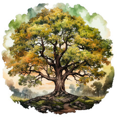 Wall Mural - watercolor Oak tree clipart, Generative Ai