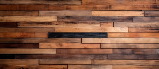 Poster - Wooden wall in close proximity displaying a prominent black metal bar across its surface