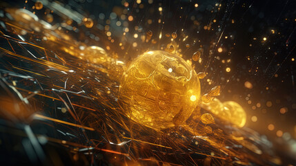 Poster - Abstract technology burst with glowing wires and particles in motion. Technology and science dynamic background.