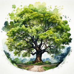 Wall Mural - watercolor Oak tree clipart, Generative Ai