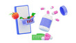 3d online medicine concept Telemedicine Order medicines Healthcare pharmacy store app